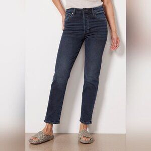 Evereve The Ever Straight High Rise Fit Button Fly Dark Wash Jeans